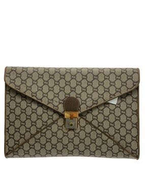 Gucci Plus Brown/Beige Envelope Clutch/Portfolio with Gold-Tone Lock